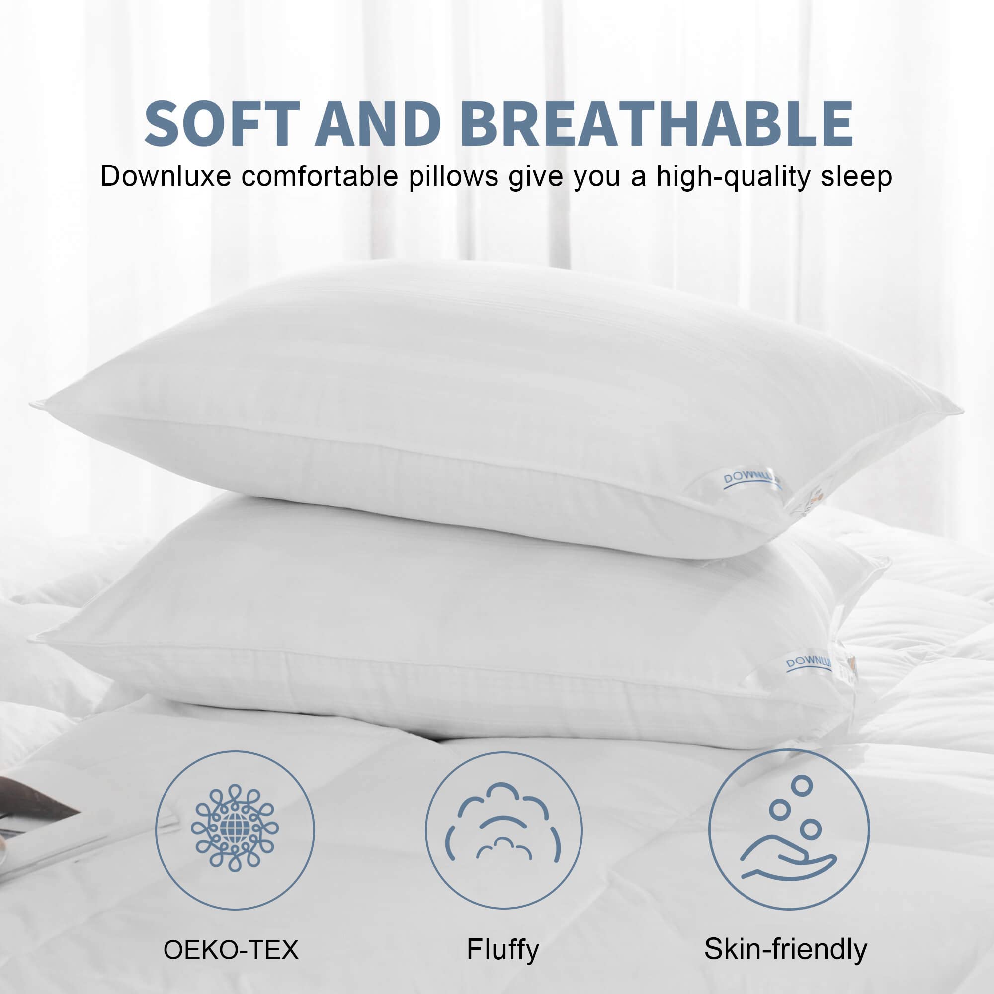 Downluxe Down Alternative Pillows King Size Set Of 2 - Hotel Collection Soft Bed Pillows For Sleeping, Perfect For Side, Back And Stomach Sleepers, 20 X 36