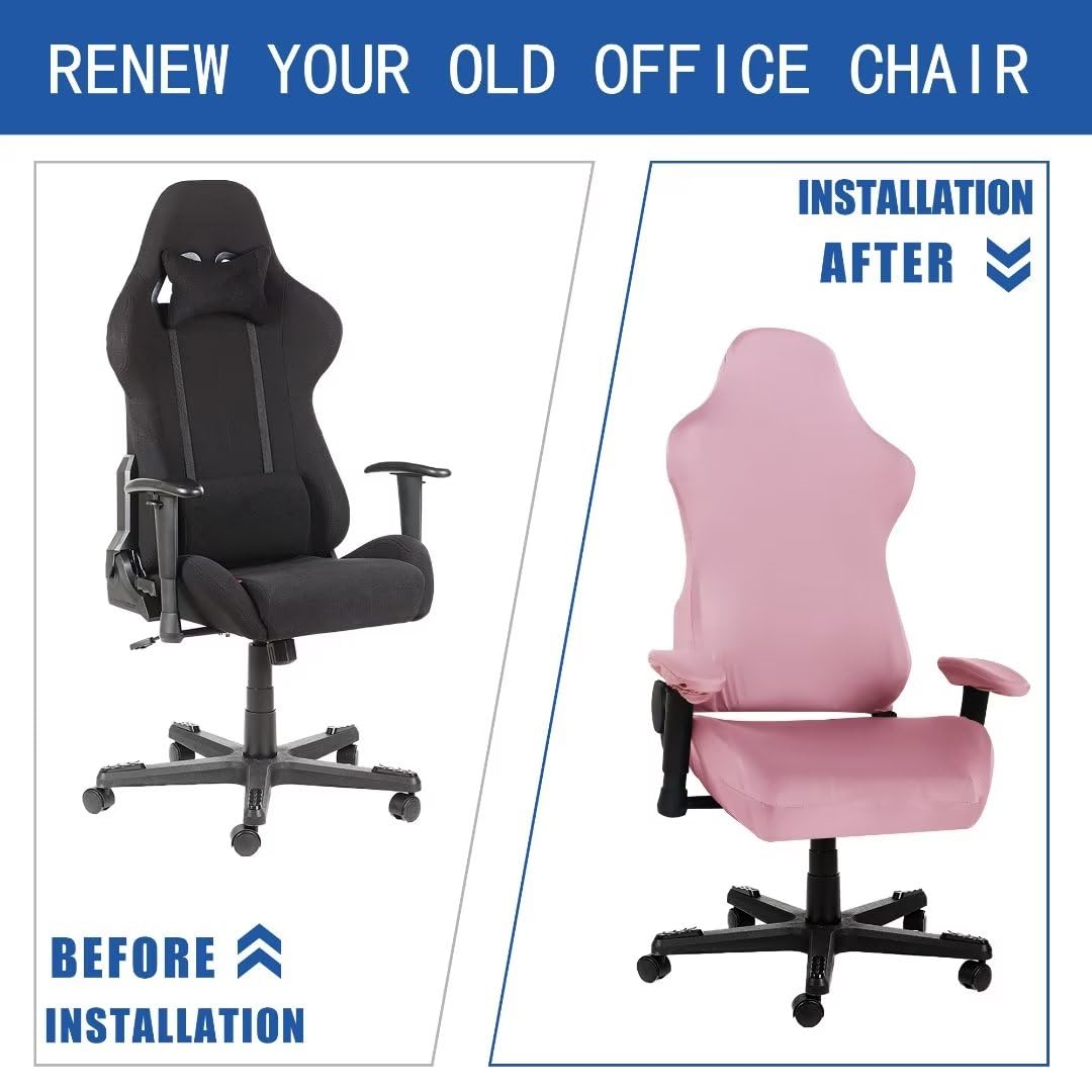 Saraflora 2 Pack Gaming Chair Cover, Stretchable Computer Chair Cover Removable Office Chair Cover For Armchair, Swivel Chair, Gaming Chair, Computer Boss Chair, Spandex Chair Slipcovers, Pink