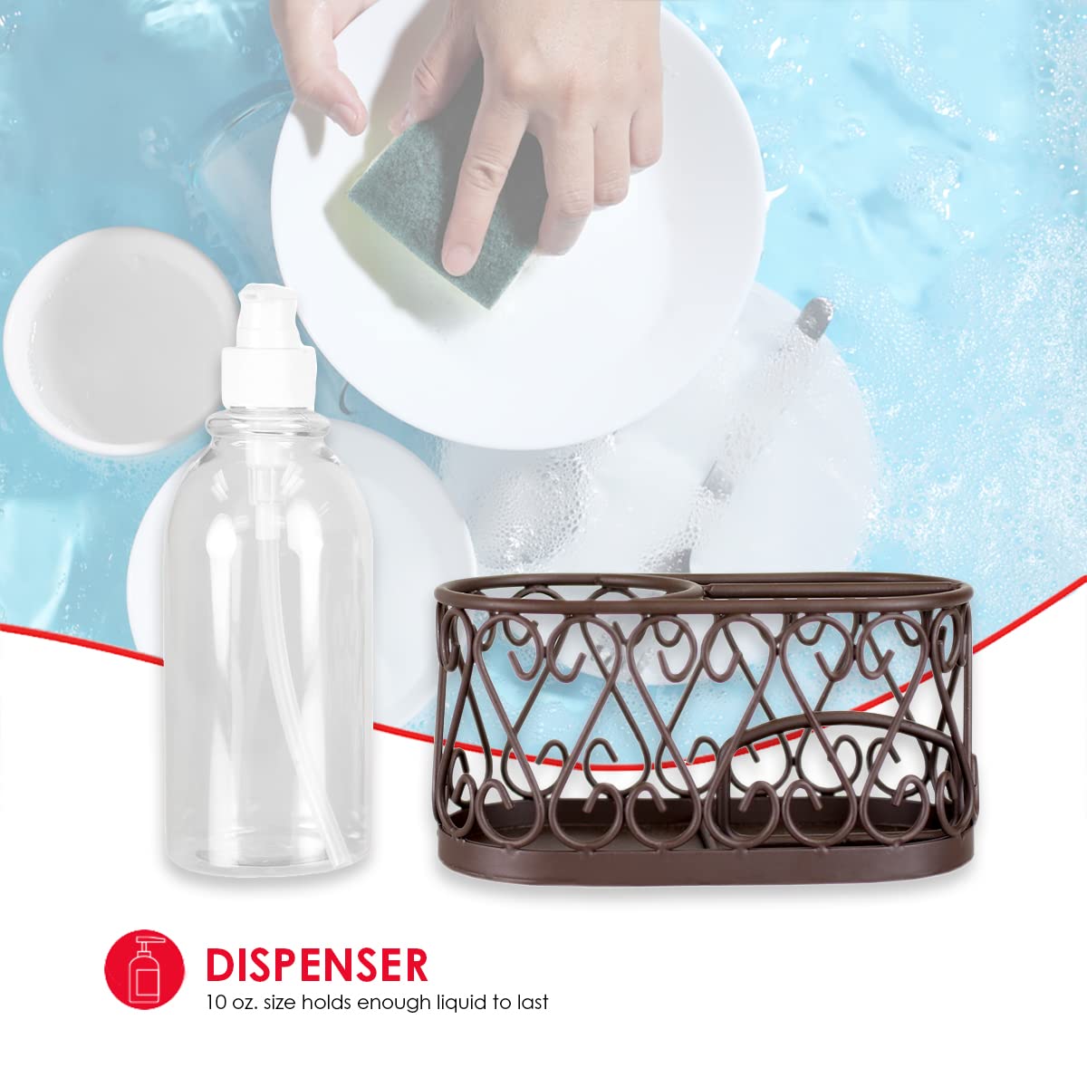 Home Basics Scroll Collection Soap Dispenser With Caddy, Bronze (1)