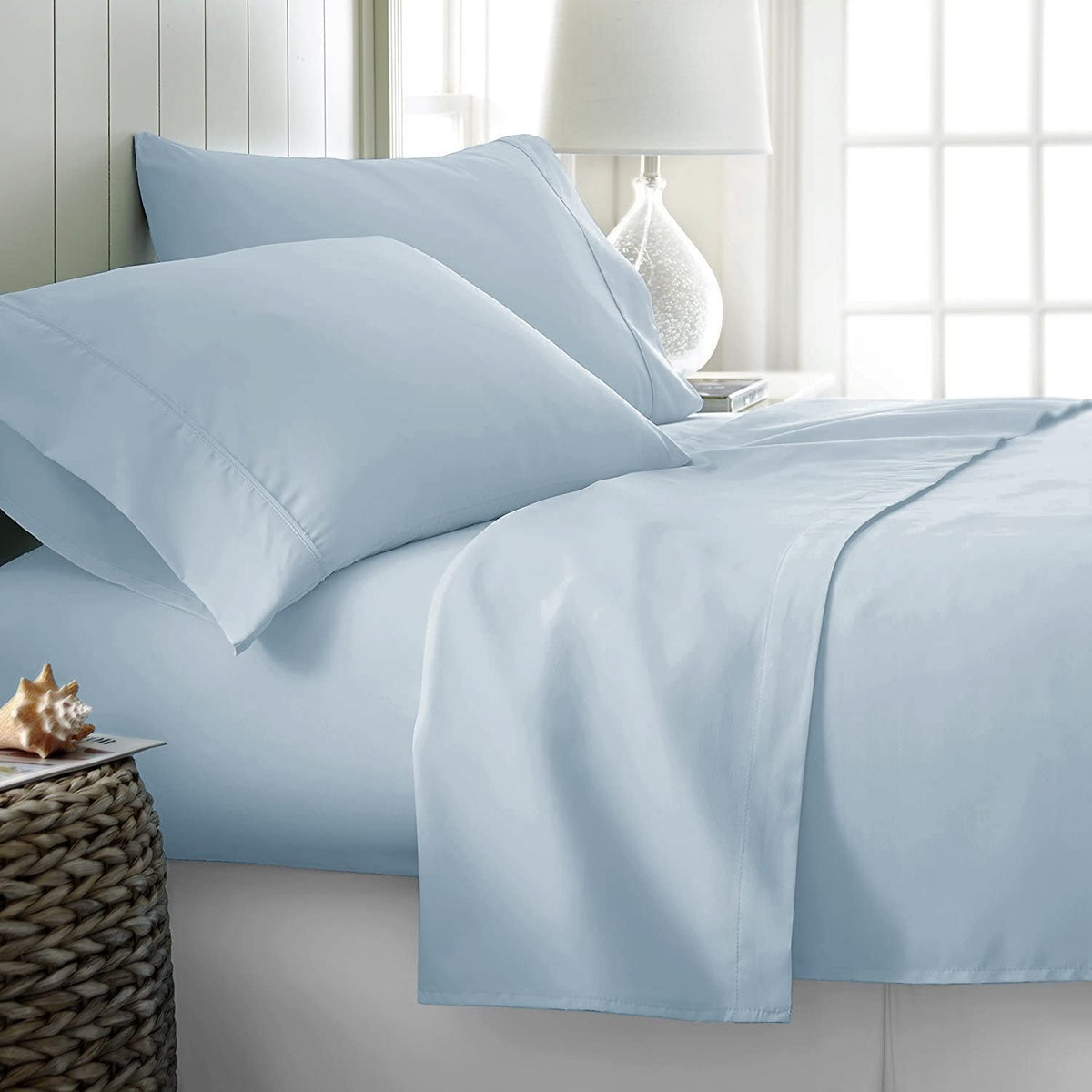 Twin Aqua Sheet Set, 4 Piece Microfiber Bed Sheets,Soft Flat Bed Sheets Cover, Hotel Luxury 1800 High Thread Count Comfy Sheets,