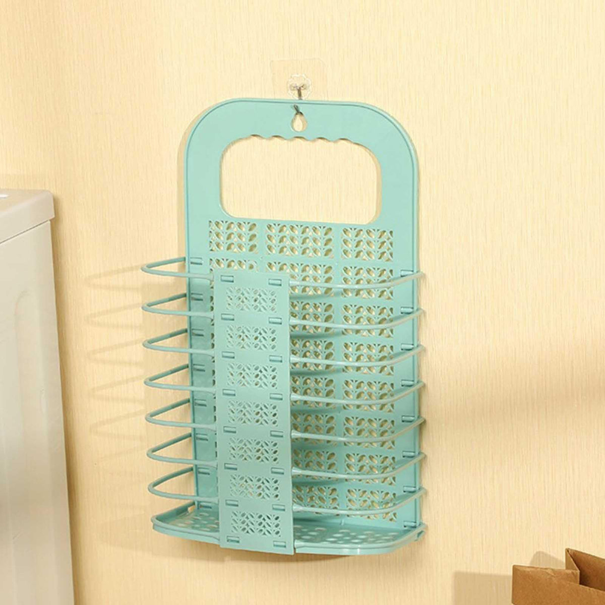 Laundry Basket Wall Mounted Foldable Dirty Clothes Basket Bathroom Laundry Storage Basket Hanging Hamper (Large Light Green)
