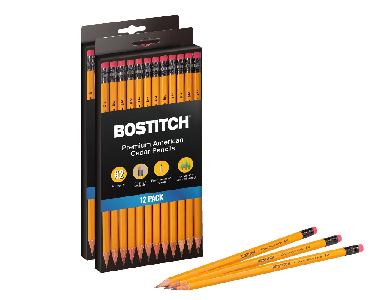 Bostitch Office Premium #2 Pencils, American Cedar Wood, Pre-Sharpened, Hb Graphite, 24-Pack (Bacp12Y-2Pk)
