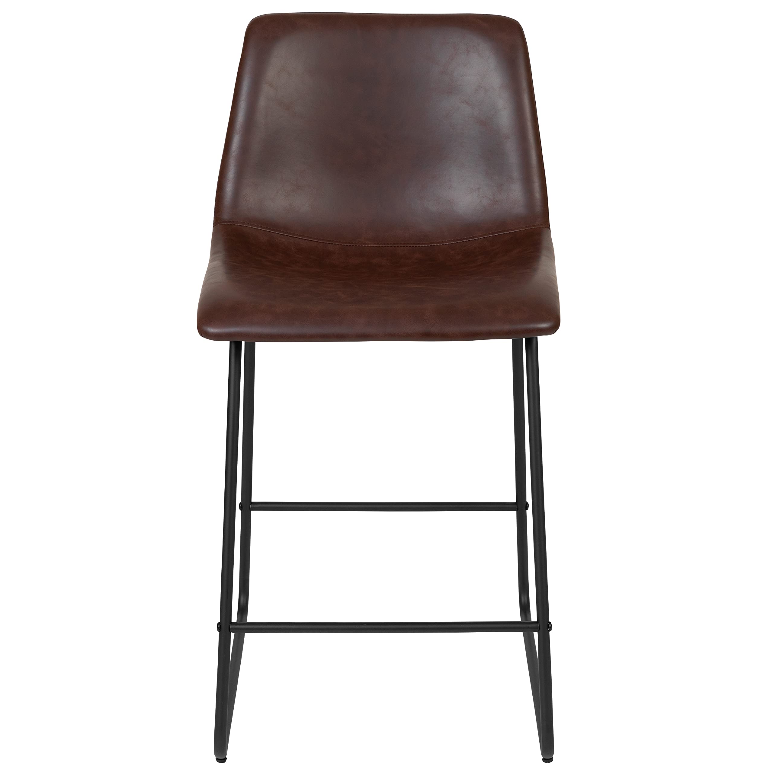 Flash Furniture Reagan 24&quot; LeatherSoft Counter Height Stools with Footrest, Mid-Century Modern Bucket Style Dining Chairs, Set of 2, Dark Brown
