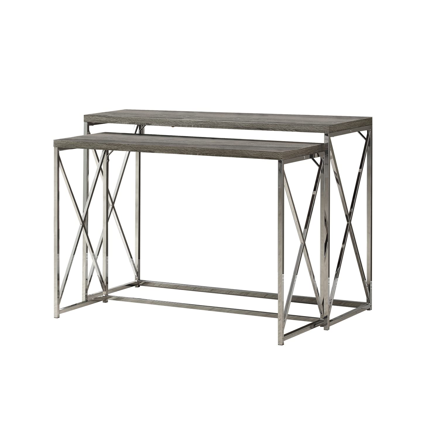 Monarch Specialties 3257 Accent Table, Console, Entryway, Narrow, 2Pcs Set, Living Room, Bedroom, Metal, Laminate, Brown, Chrome, Contemporary, Modern Table-46 Dark Taupe, 46&quot; L X 18.25&quot; W X 32.5&quot; H