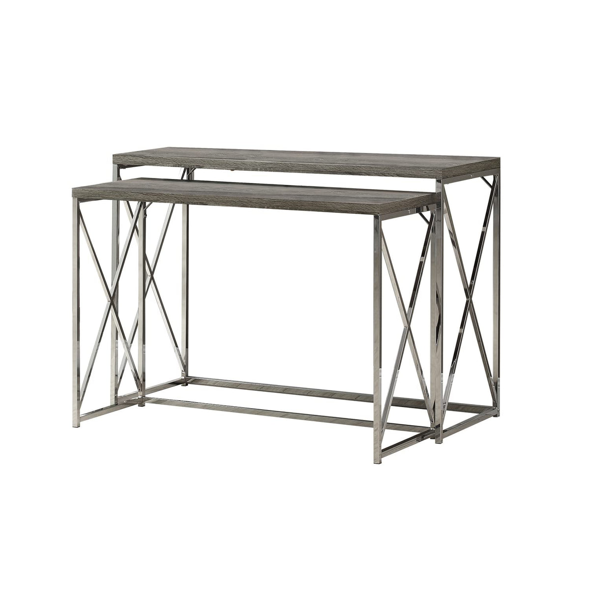 Monarch Specialties 3257 Accent Table, Console, Entryway, Narrow, 2pcs Set, Living Room, Bedroom, Metal, Laminate, Brown, Chrome, Contemporary, Modern Table-46 Dark Taupe, 46' L x 18.25' W x 32.5' H