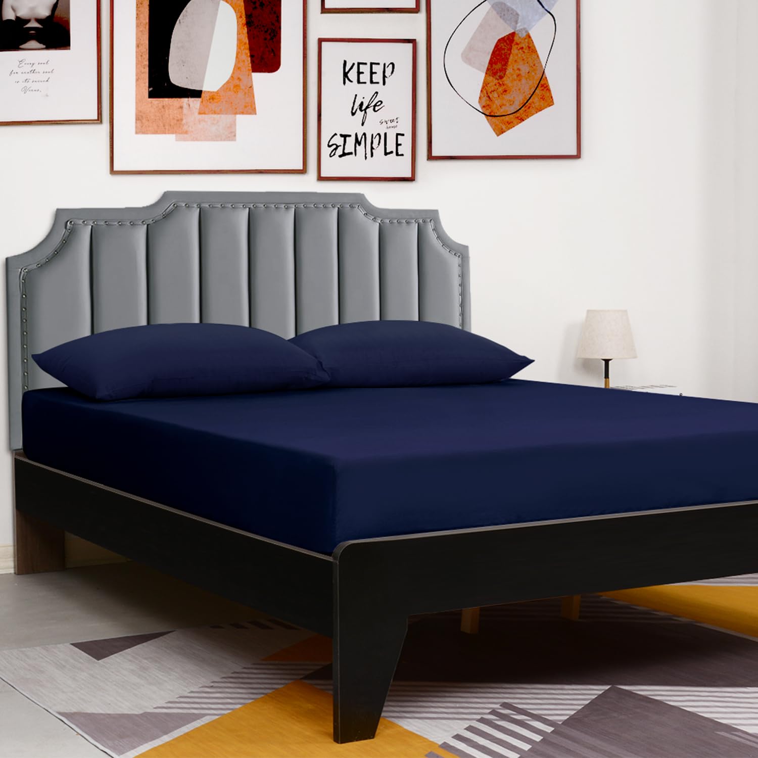 Lirex Fitted Sheet, King Size 100% Egyptian Cotton 300 Thread Count Soft Breathable Fitted Sheet, 200X200Cm, Dark Blue