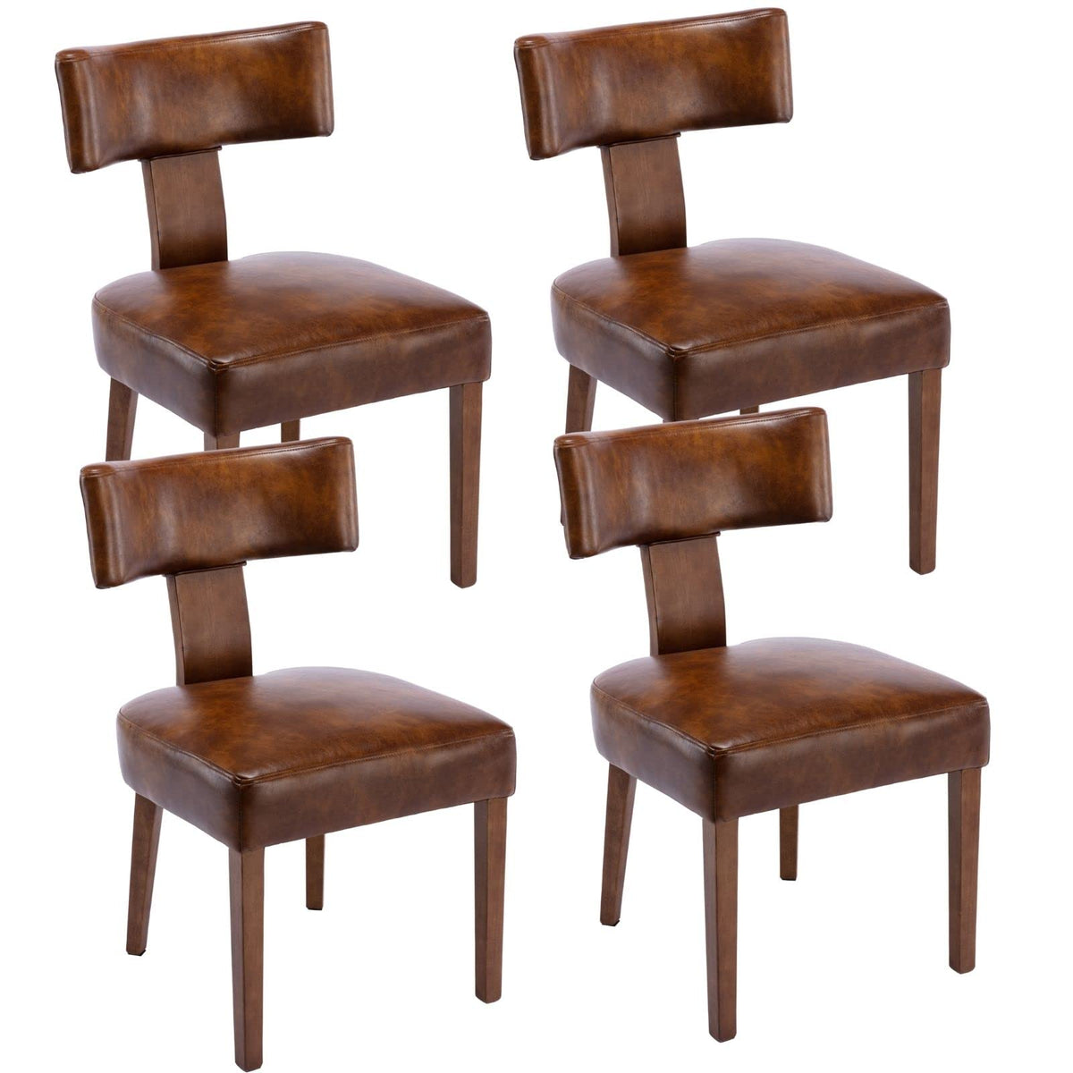 Hny Century Modern Dining Chairs Set Of 4, Farmhouse Pu Leather Upholstered Accent Chair Curved Backrest Kitchen Chairs, With Ha
