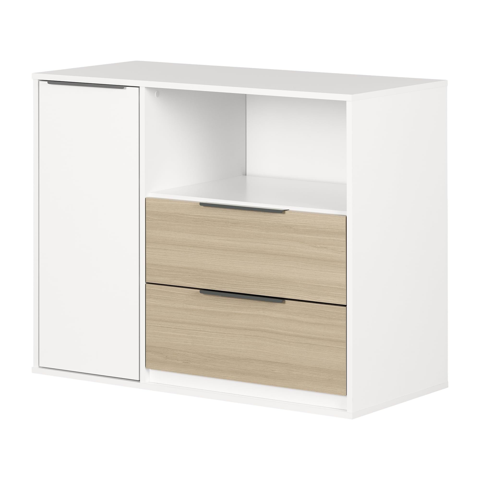 South Shore Hourra 2-Drawer Dresser with Door, Soft Elm and White