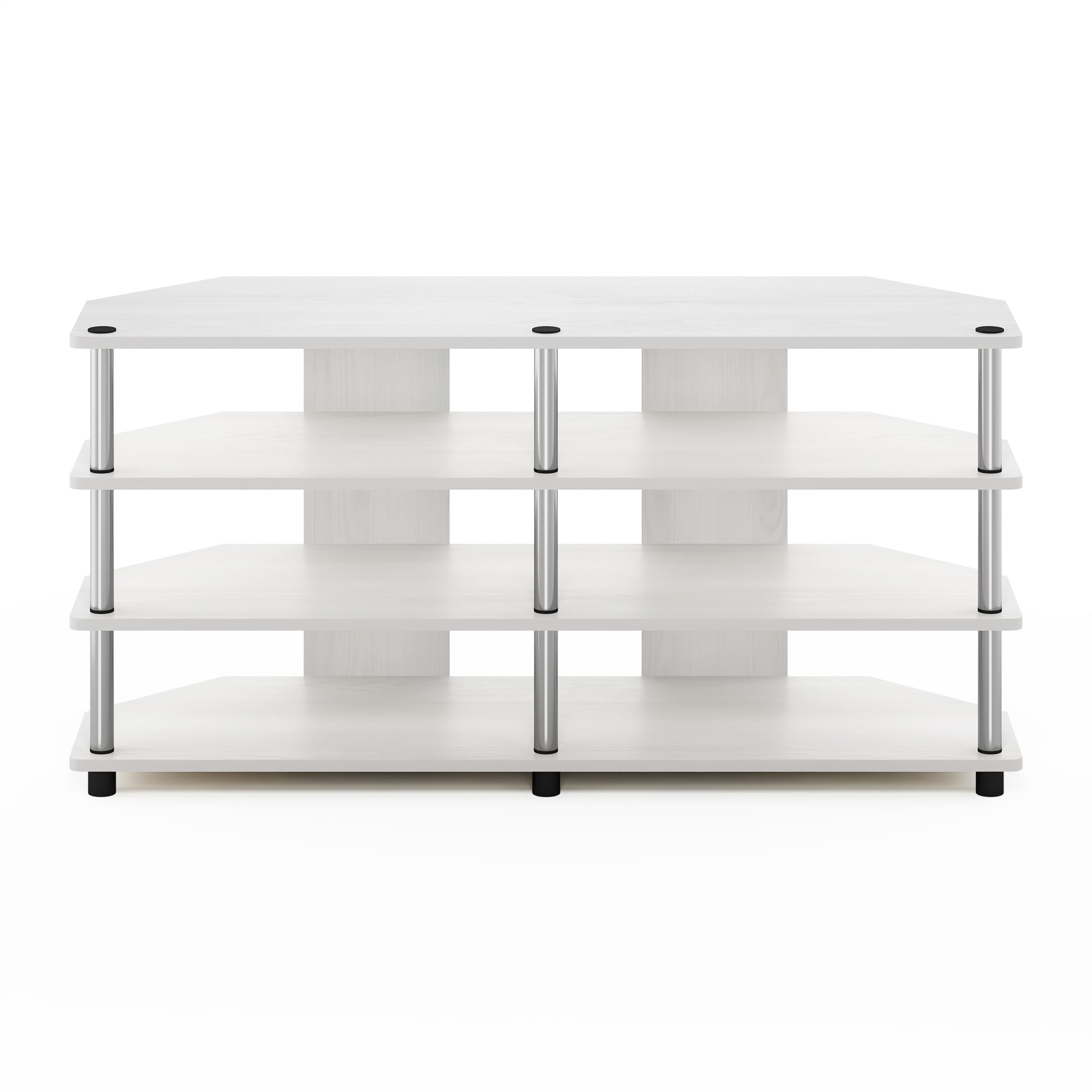Furinno Econ Easy Assembly 4-Tier Corner TV Stand for TV up to 55-Inch, White Oak/Stainless Steel