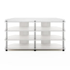 Furinno Econ Easy Assembly 4-Tier Corner TV Stand for TV up to 55-Inch, White Oak/Stainless Steel