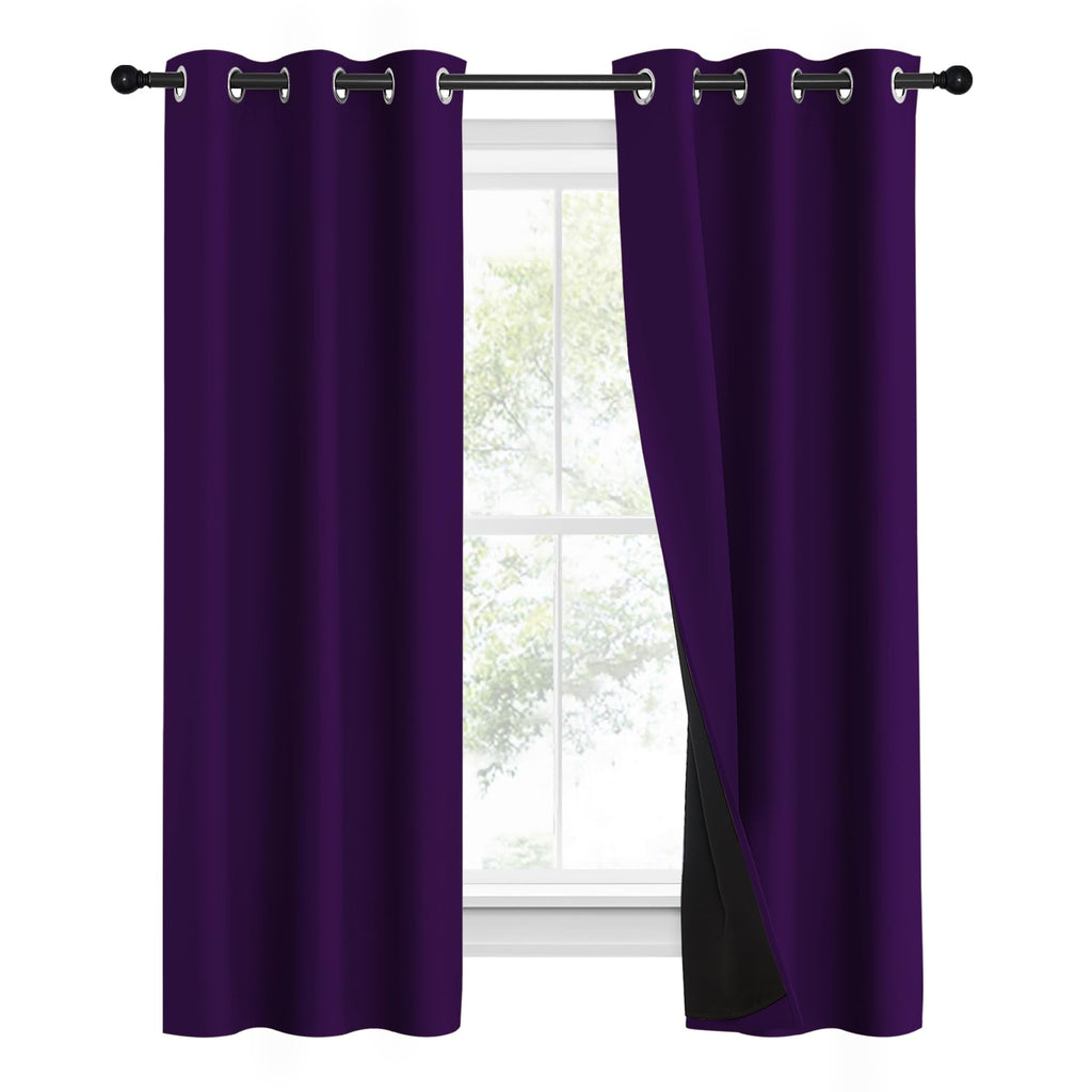Nicetown 100% Blackout Curtains With Black Liner Backing, Thermal Insulated Curtains For Living Room, Noise Reducing Drapes, Royal Purple, 37' Wide X 60' Long Per Panel, Set Of 2 Panels