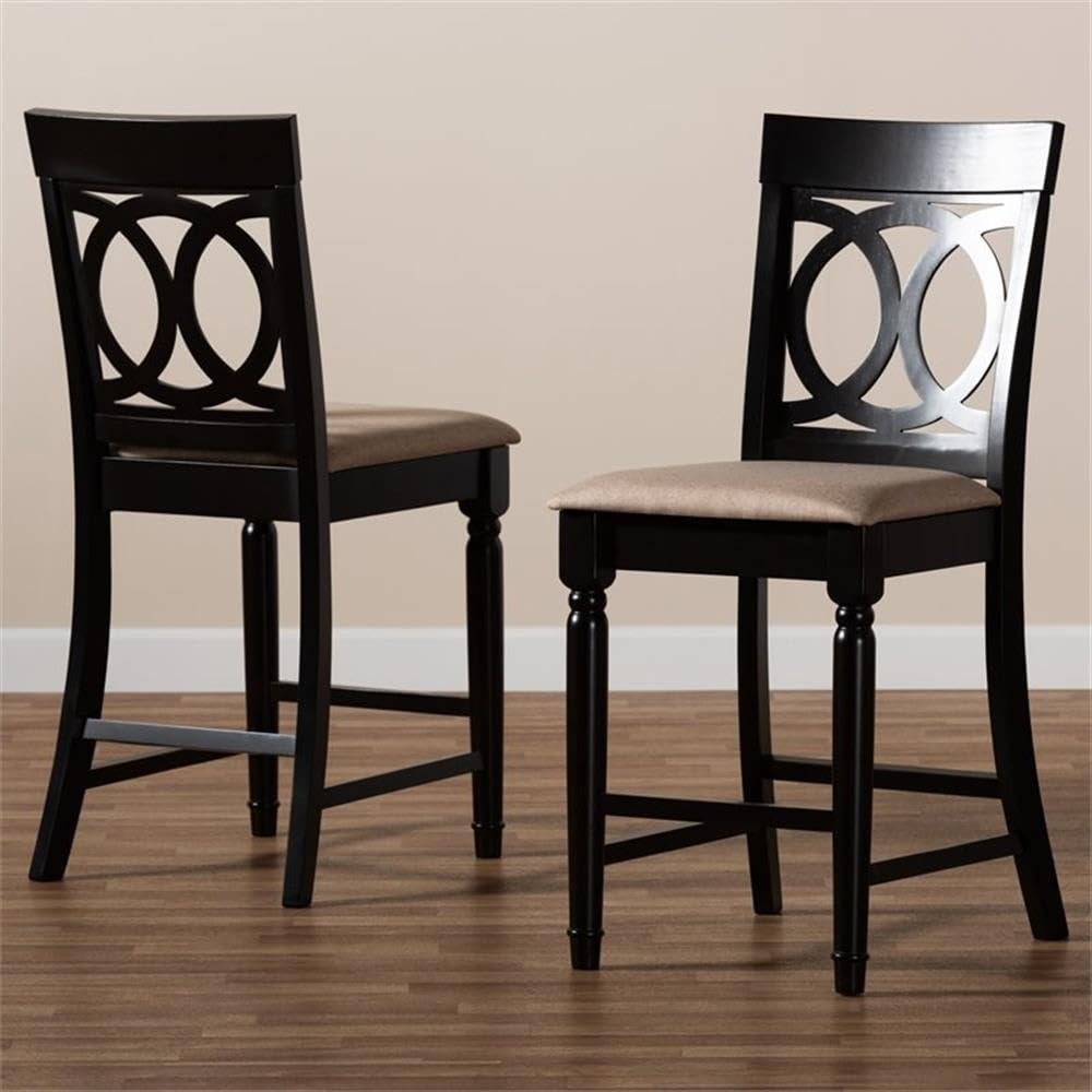 Baxton Studio Verina Modern and Contemporary Sand Fabric Upholstered Espresso Brown Finished Wood Counter Stool (Set of 2)