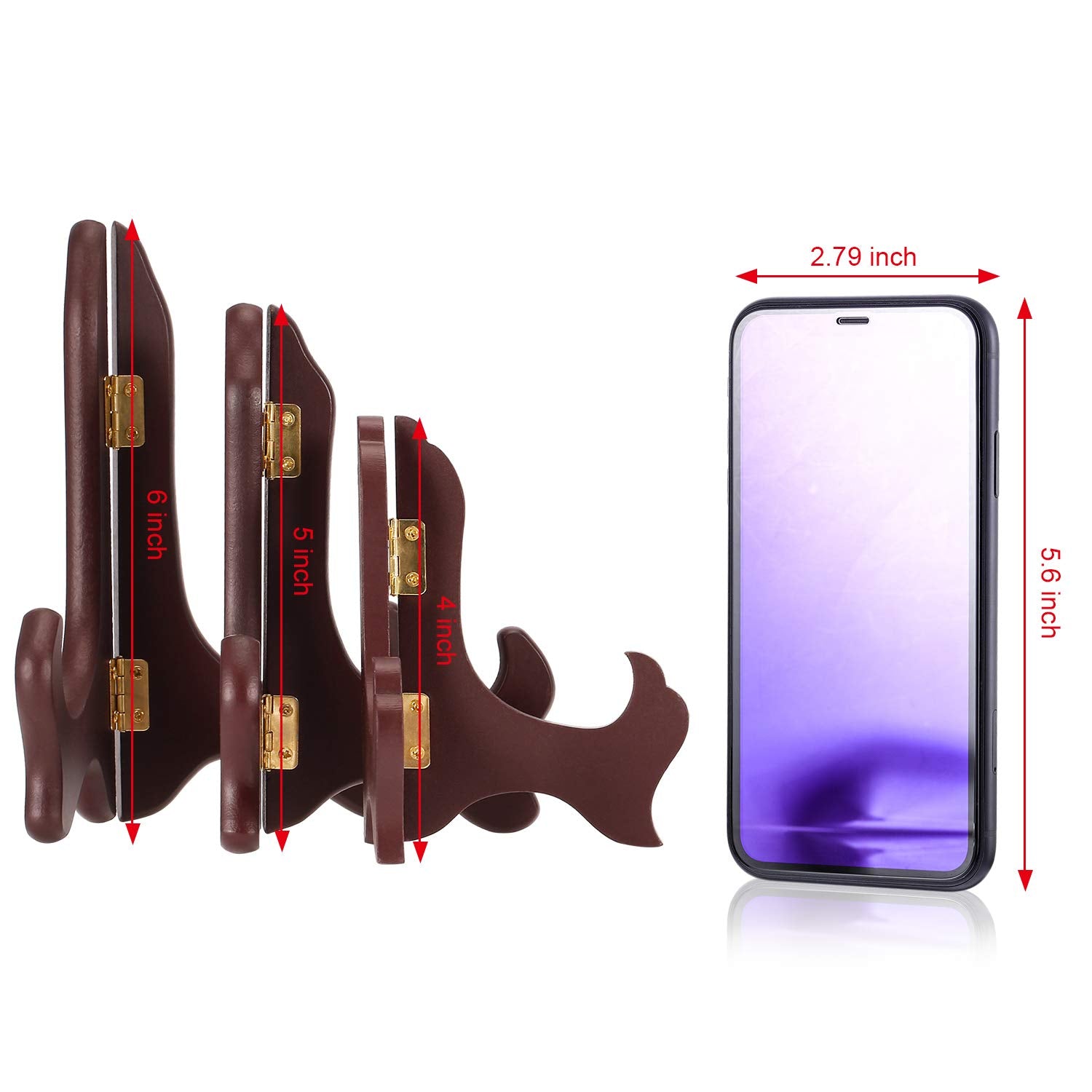 Tatuo 4 Packs Wooden Display Stand Decorative Plate Stands For Display Picture Frame Stand Holder Easels (Red, 4 Inch)