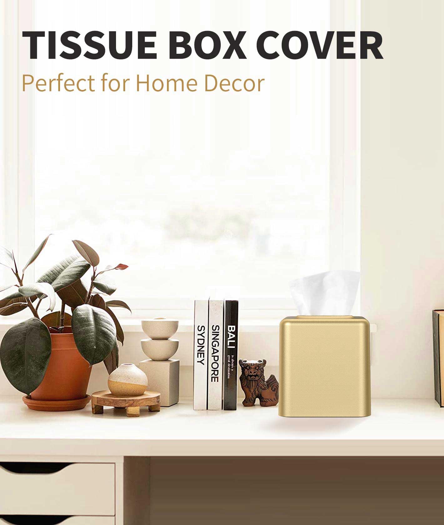 Livelab Tissue Box Cover, Square Metal Tissue Box Holder Modern Decor Facial Napkin Holder Tissue Box Dispenser For Bathroom Van