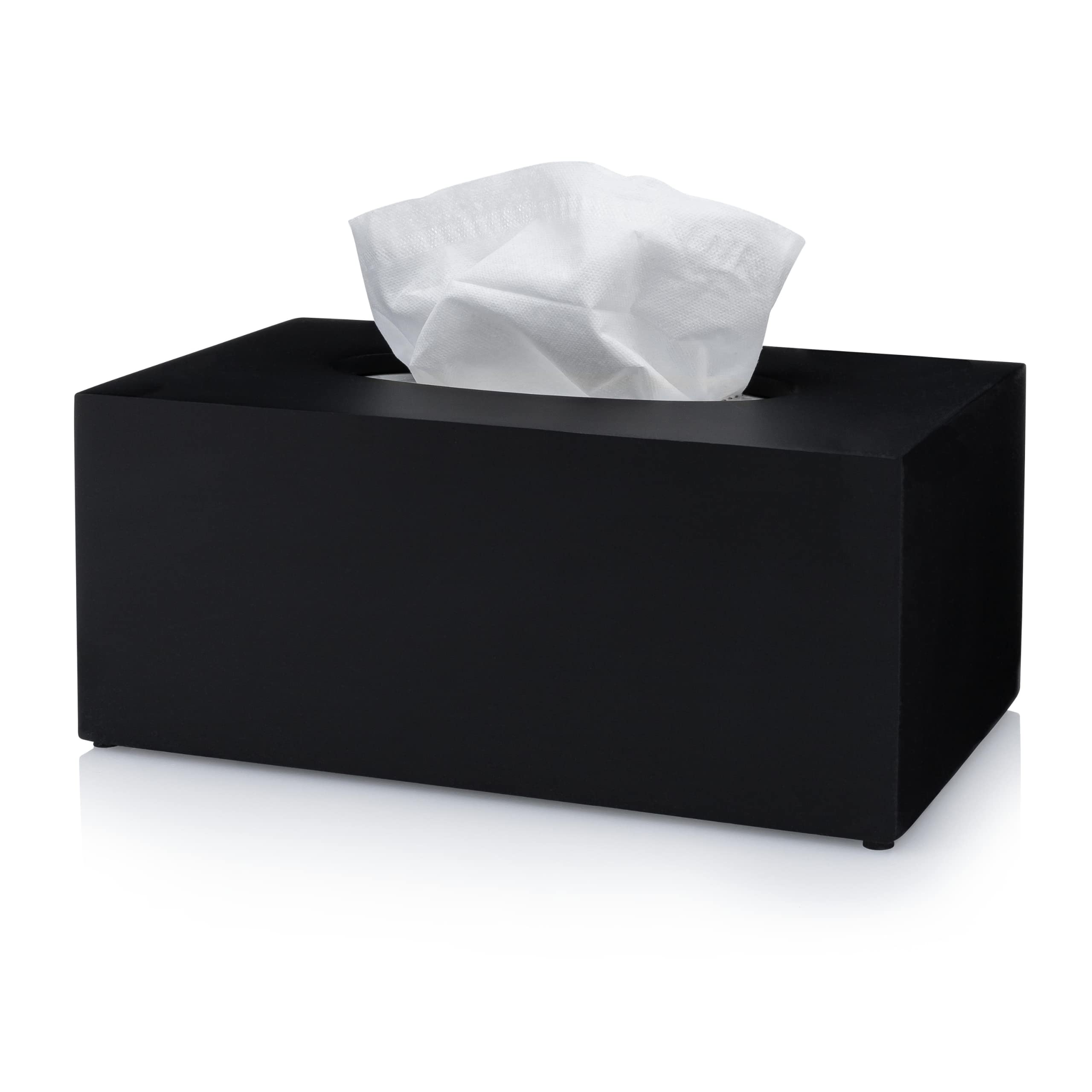 Essentra Home Rectangular Tissue Box Cover - Heavy Facial Tissue Box Cover with Modern Matte Black Finish - Matte Black Collecti