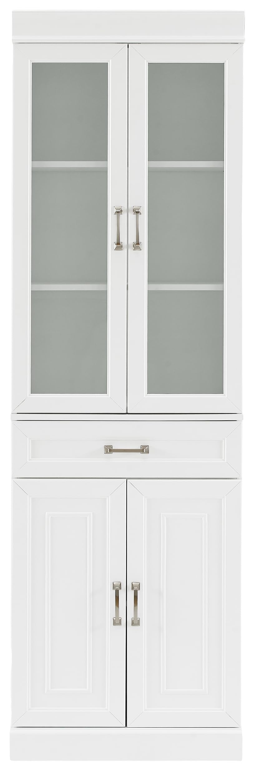 Crosley Furniture Stanton Glass Door Pantry Storage Cabinet with Shelves, Kitchen, Dining, or Laundry Room, White