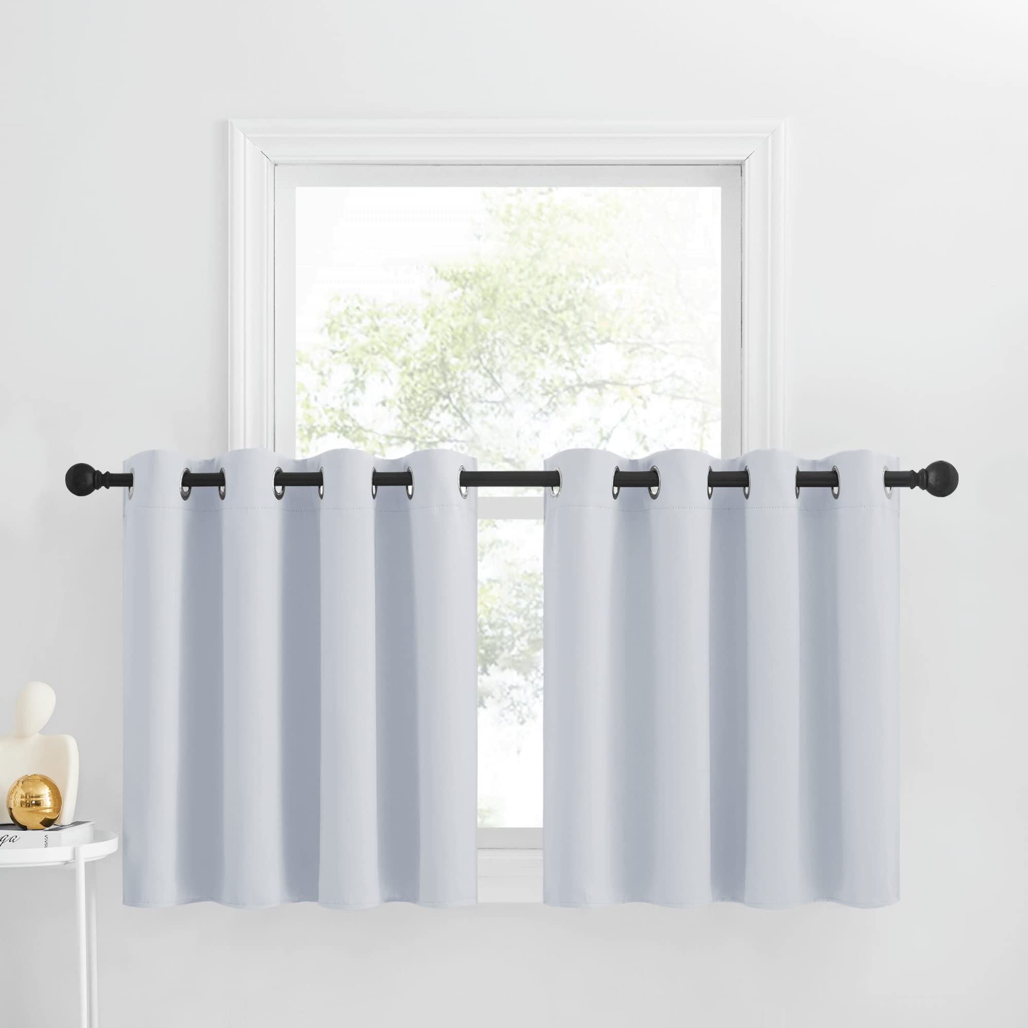 Nicetown Bathroom Tiers Kitchen Curtains For Small Windows, 2 Panels Energy Saving Half Curtains For Living Room Windows Cabinet Curtain Tiers For Nursery (Greyish White, 52 X 30 Inch Length)