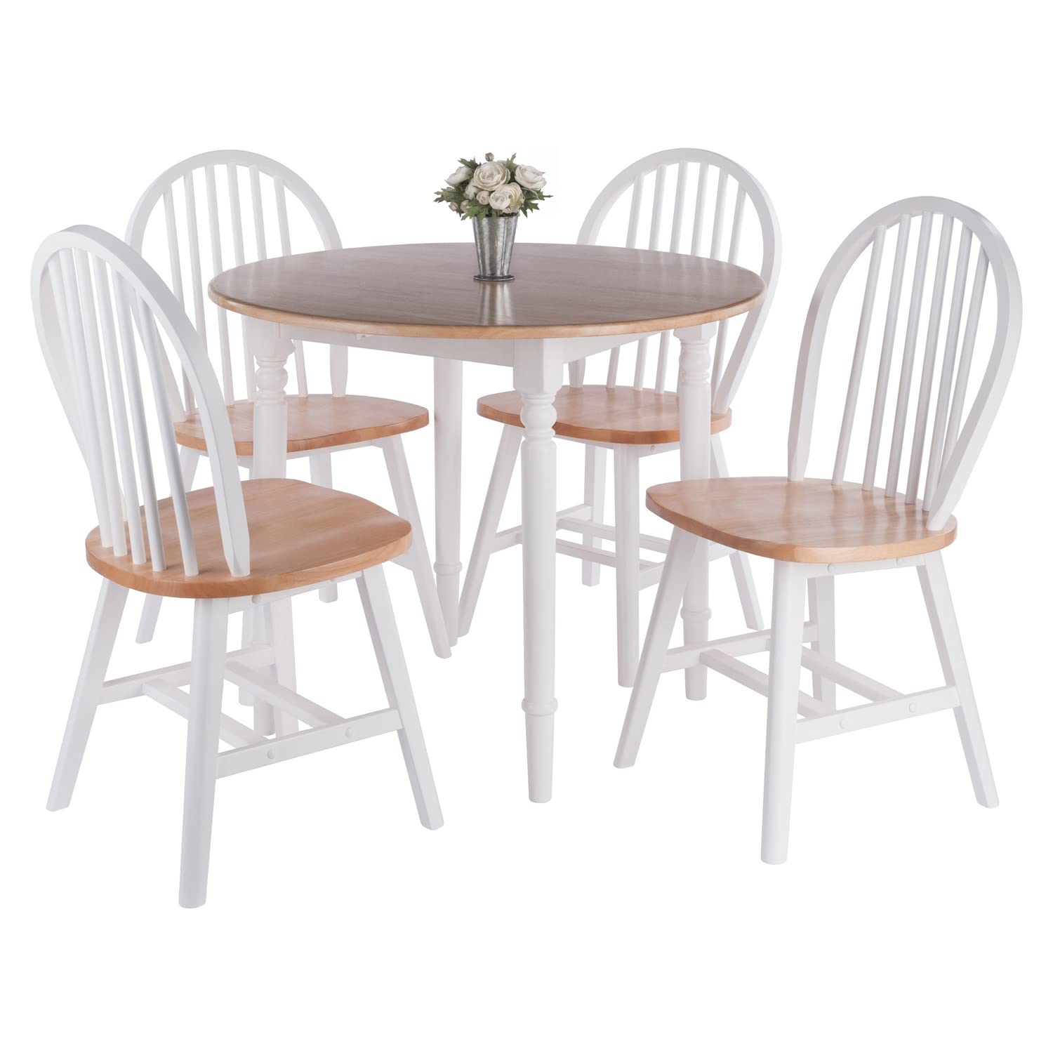 Sorella 5-Pc Drop Leaf Dining Table with Windsor Chairs - Natural and White