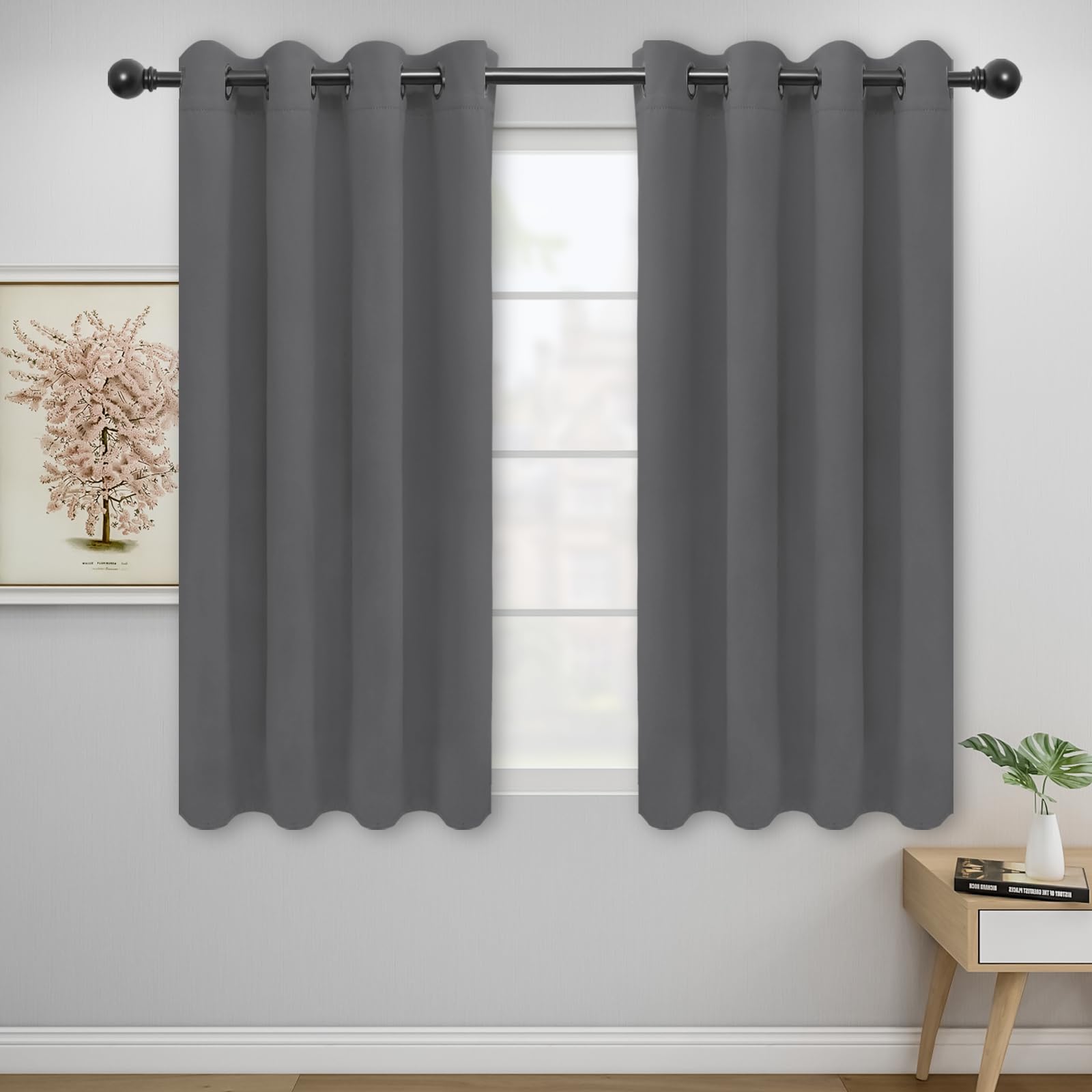 Easy-Going Blackout Curtains For Bedroom, 2 Panels Solid Thermal Insulated Grommet And Noise Reduction Window Drapes, Room Darkening Curtains For Living Room (52X63 In,Gray)
