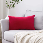Miulee Velvet Pillow Cover Christmas Decorative Square Pillowcase Soft Solid Cushion Case For Sofa Bedroom Car 12 X 20 Inch Red
