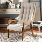 Baxton Studio Roxy Mid-Century Modern Upholstered Button-Tufted High-Back Chair Light Beige