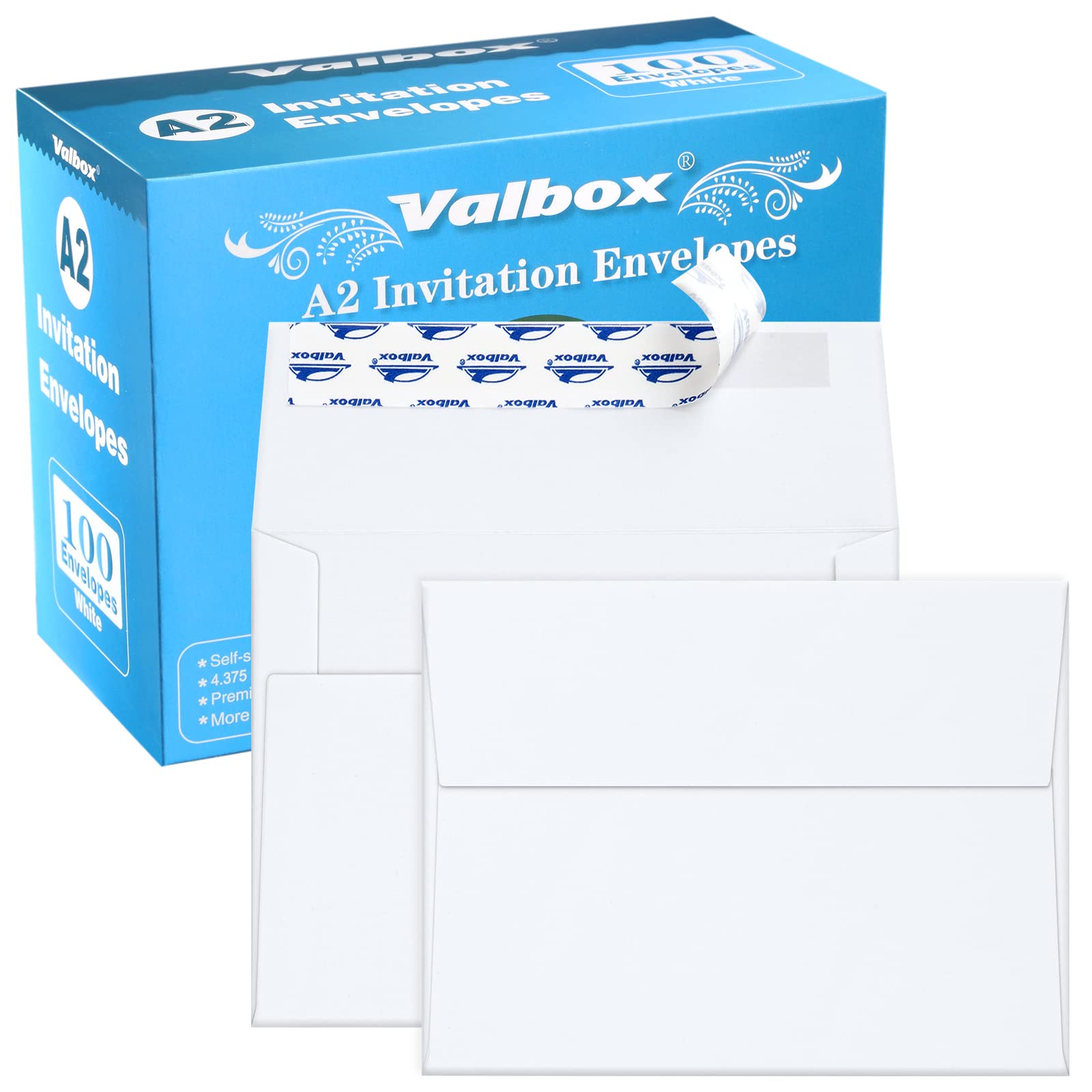 Valbox A2 Invitation Envelopes 100 Qty 4.375X5.75' White Envelopes Self Seal For Invitations, Photos, Wedding, Announcements, T