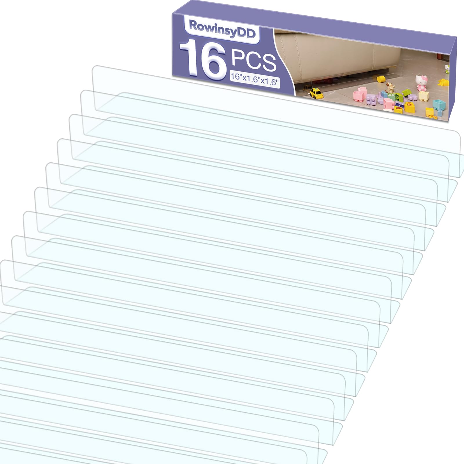 Rowinsydd 16 Pack Toy Blocker For Furniture, Clear Under Couch Blocker, Stop Things Going Under Sofa Or Bed, 16'' L X 1.6'' H, A