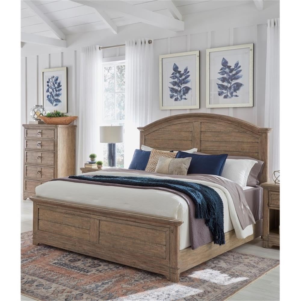 Meadowbrook Beige Antique Sand Wood Farmhouse Queen Arched Panel Bed