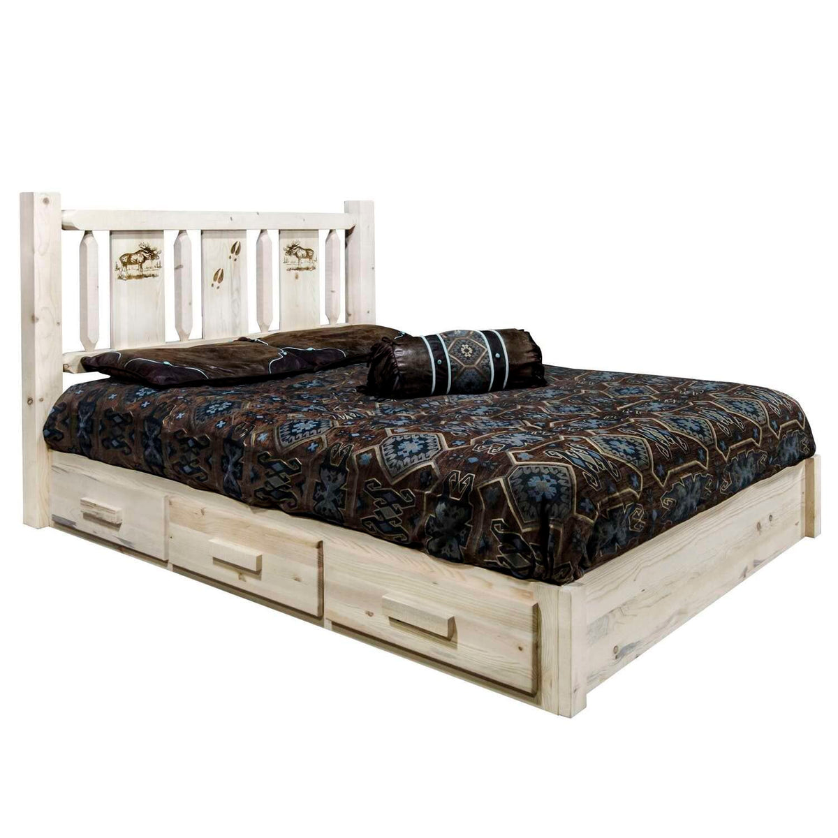 Montana Woodworks Moose Design Laser Engraved Platform Bed in Ready to Finish (Cal King:94 in. L x 76 in. W x 47 in. H (266 lbs.))