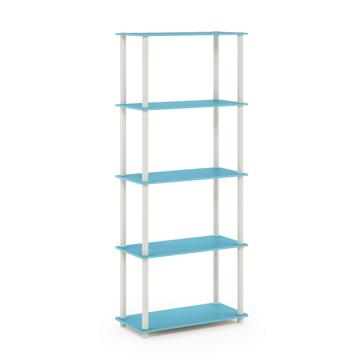 Furinno Turn-N-Tube 5-Tier Multipurpose Shelf / Display Rack / Storage Shelf / Bookshelf, Round Tubes, Light Blue/White