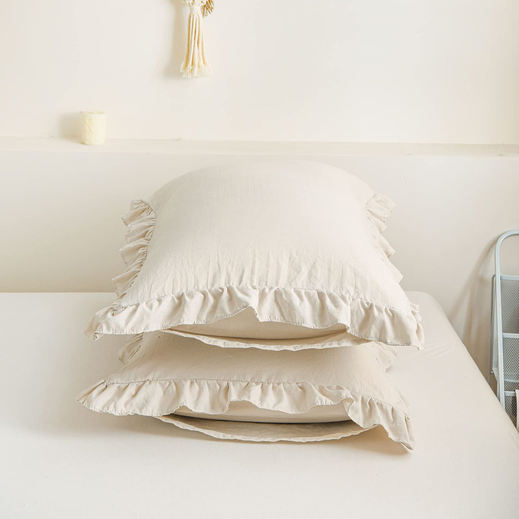 Cream Pillowcases King Pillowcases Ruffled Pillow Shams Set Of 2 Cute Pillowcases Solid Ruffled Fringe Design Beige Grey Shabby