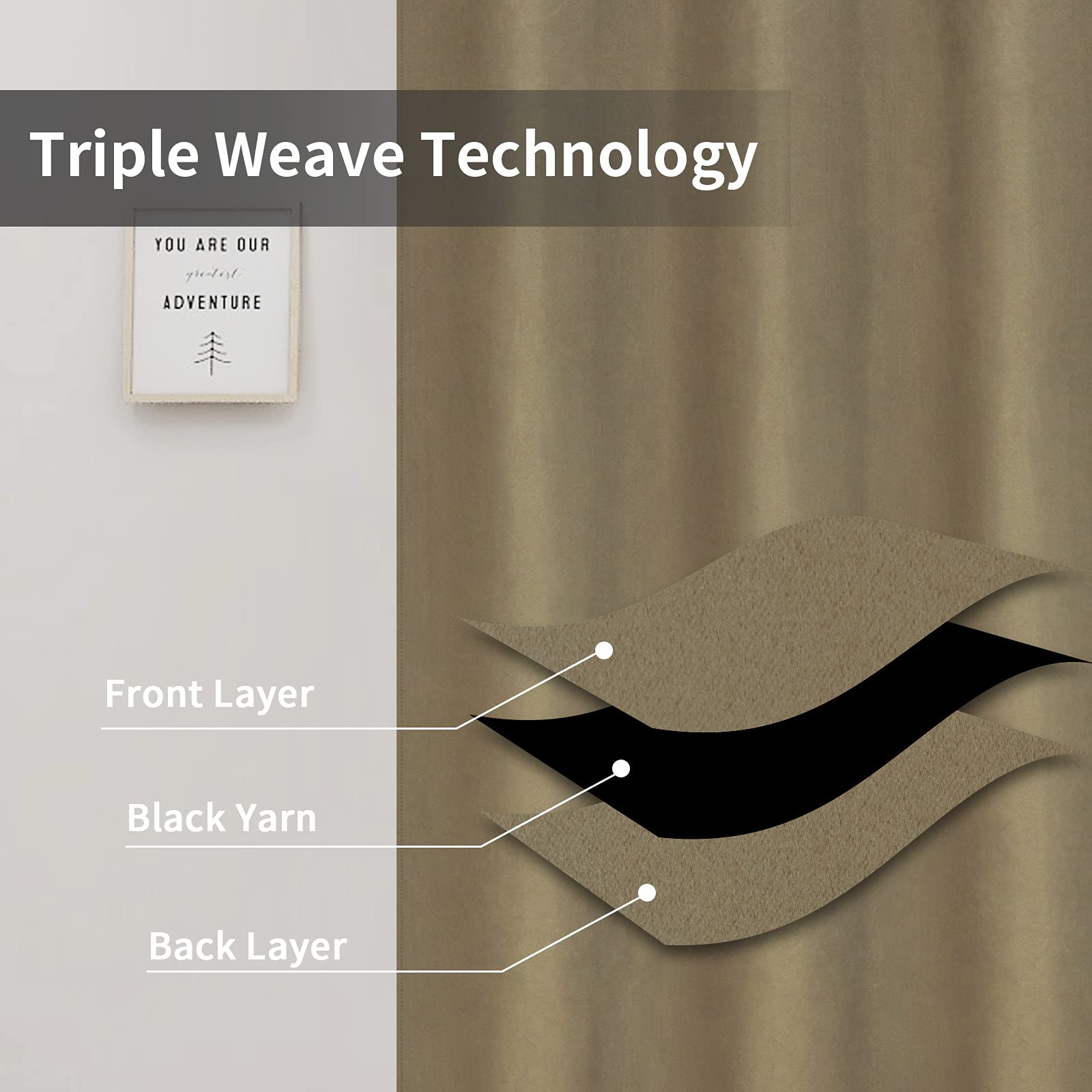 Easy-Going Blackout Curtains For Bedroom, Solid Thermal Insulated Grommet And Noise Reduction Window Drapes, Room Darkening Curtains For Living Room, 2 Panels(42X84 In, Tan)