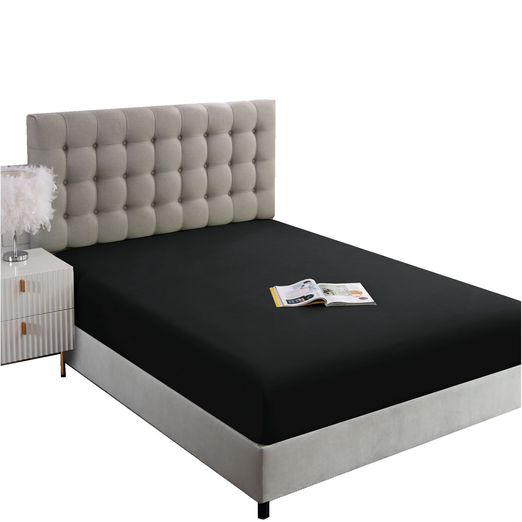 Ghooss Full Size Fitted Sheet,Hotel Quality Bedding Fitted Sheet Deep Pocket Up To 14 Inch,Wrinkle And Fade Resistant,1 Piece,Bl