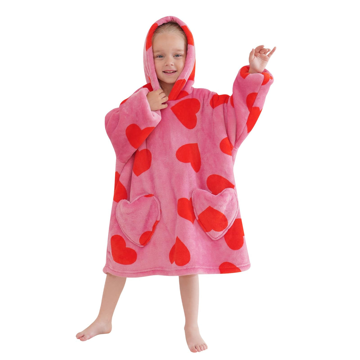 Fiosnow Love Printed Blanket Hoodies For Kids Toddler 2-6Yr Oversize Wearable Blanket Hoodies For Boys Girls