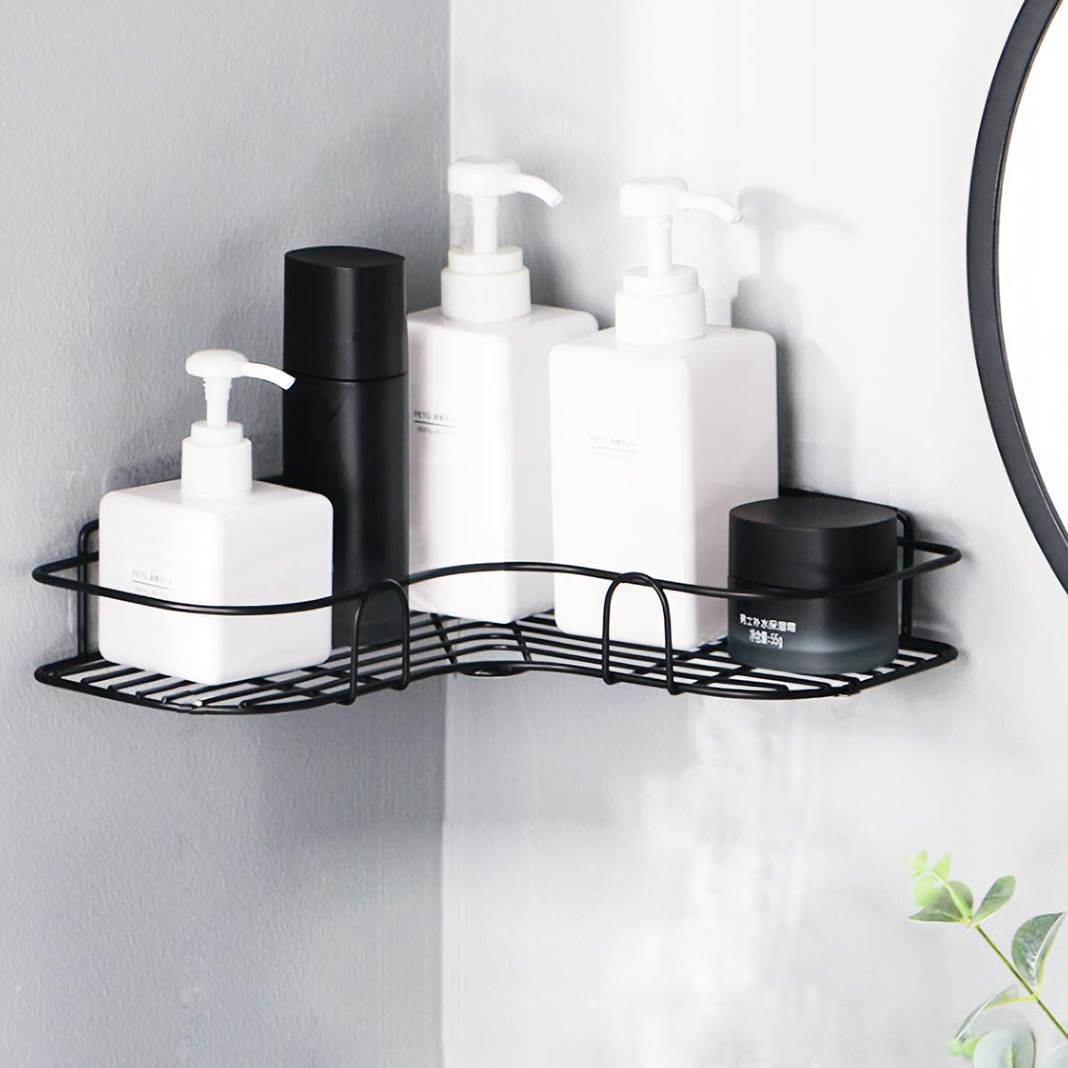 SEMITO Metal Bathroom Corner Shelf Wall Mounted, NonDrilling Floating Shelf for Bathroom Organizer/Kitchen/Shower Organizer Adh
