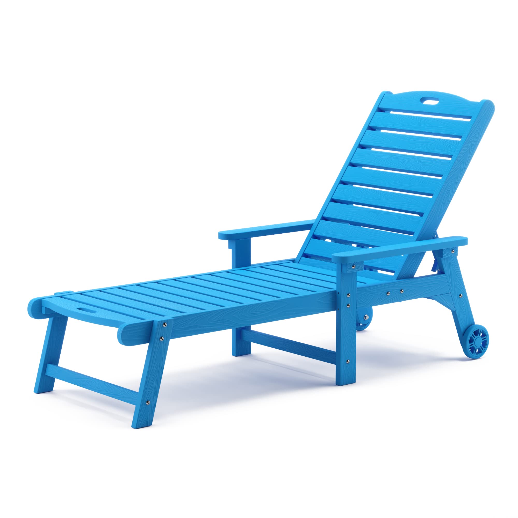 Lue Bona Outdoor Chaise Lounge, Hdps Material, 3-Year Warranty, Patio Lounge Chair With Adjustable Backrest, Resin Pool Lounge Chairs With Wheels For Outside, Poolside, Beach, Backyard, Garden, Blue