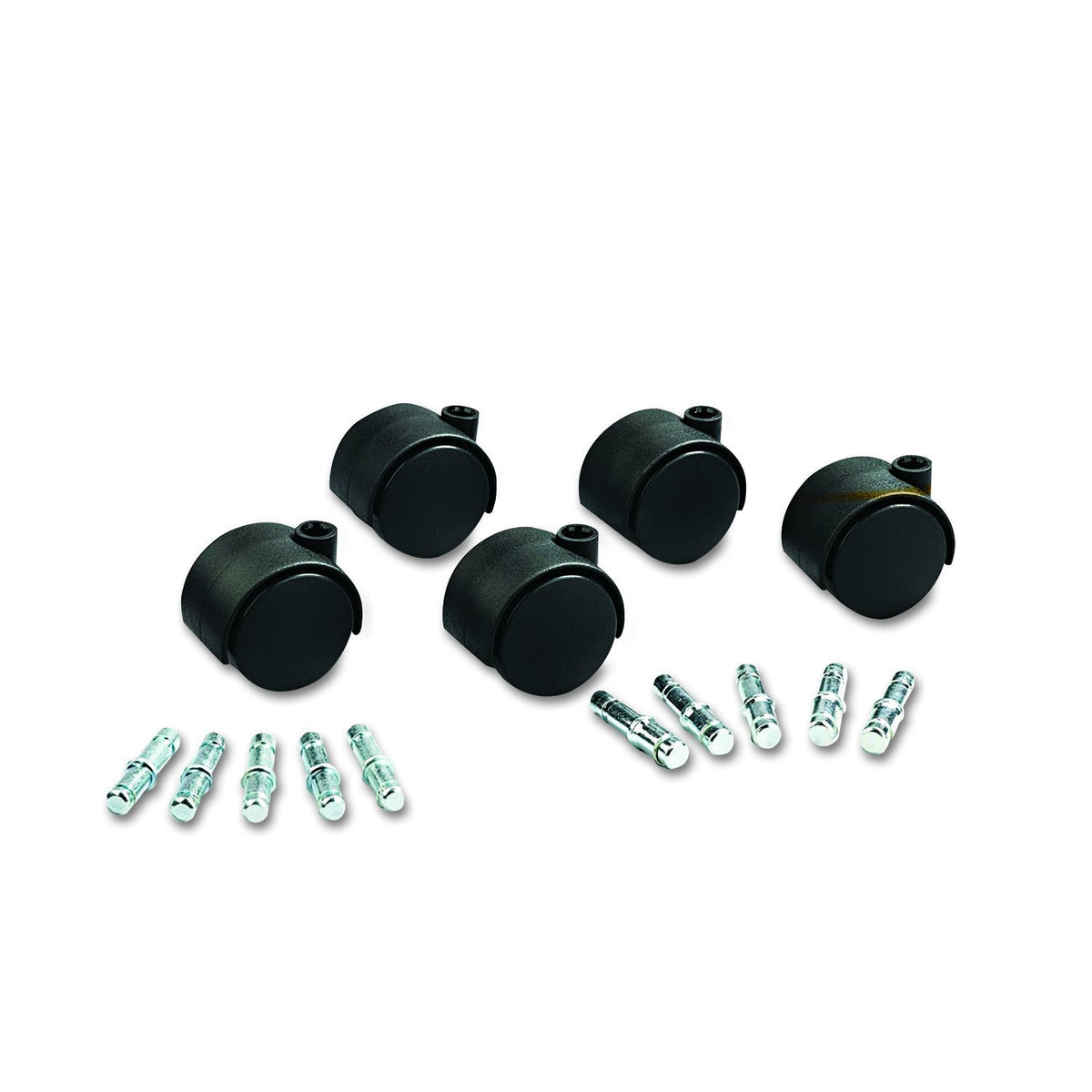 Deluxe Duet Hooded Chairmat Casters, 7/16' Dia. x 7/8' Long and 3/8' Dia. x 7/8' Long Stems, 120 lbs./Caster, Matte Black Fi