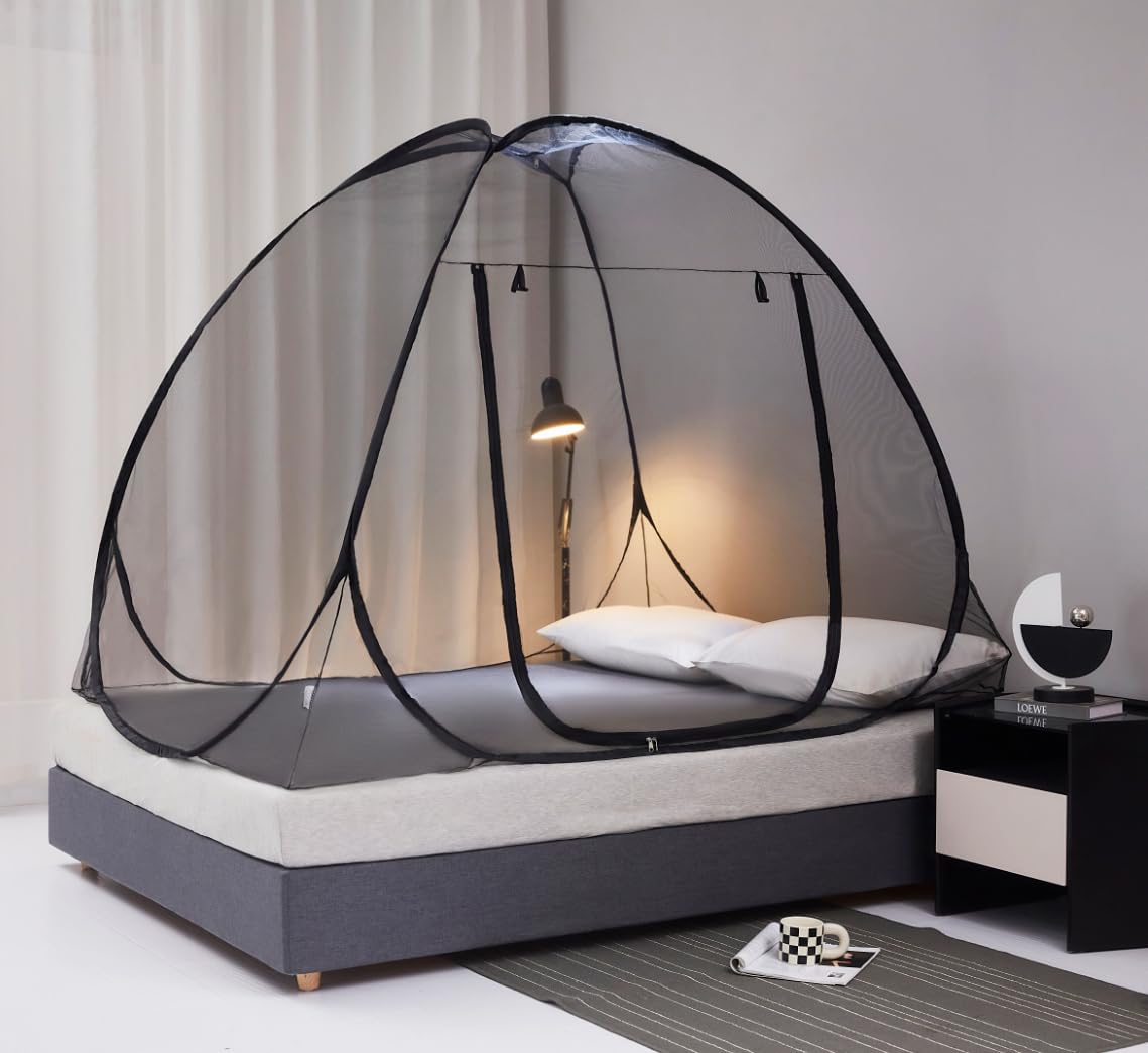 Mengersi Pop Up Mosquito Net for Bed,Portable Folding Mosquito Net Tent with Bottom for Baby Adults Camping Travel(Black,Full/Qu