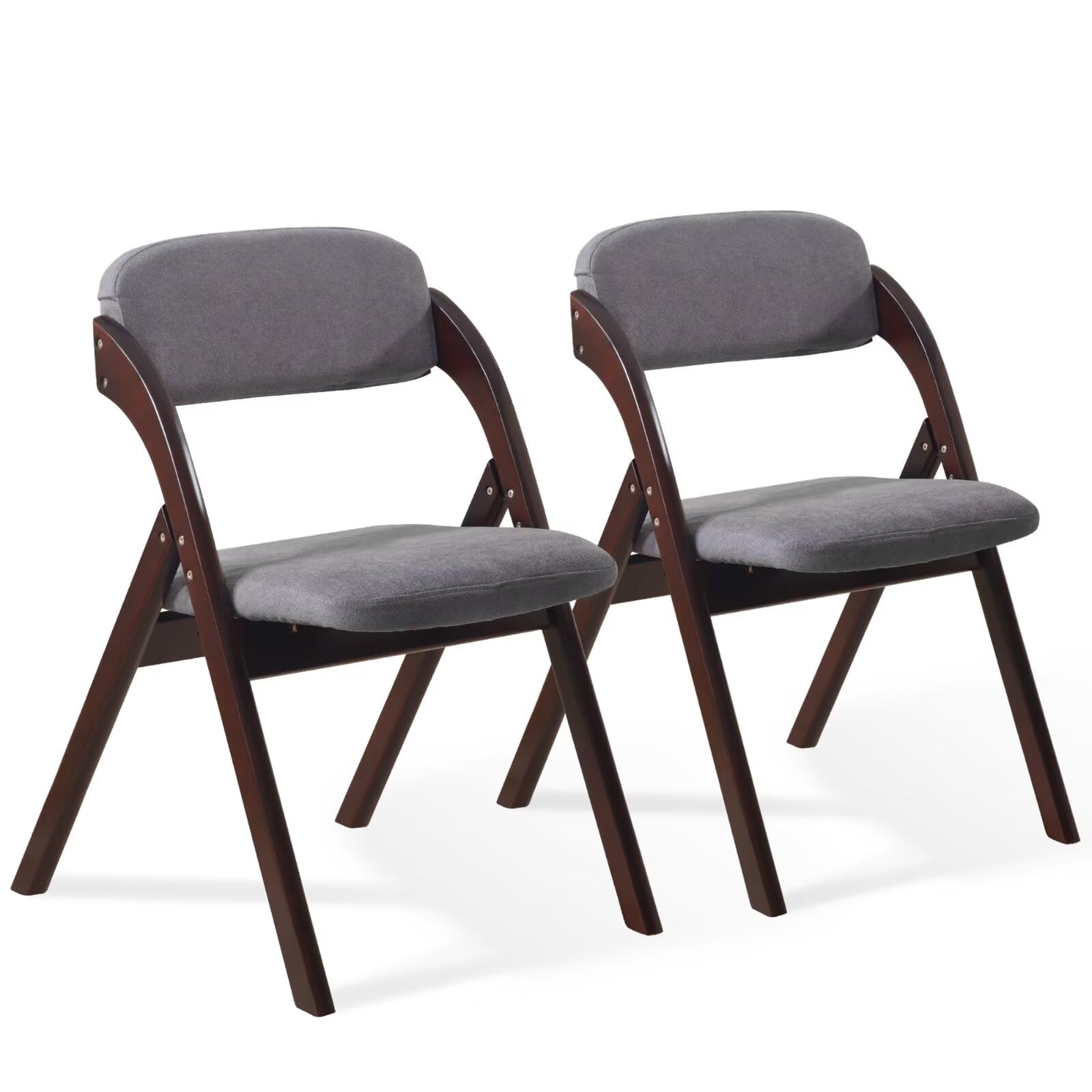 Yuuijoaa 2-Pack Folding Chairs With Cushion, Linen Padded Foldable Chairs, Walnut Wood Frame, Ideal For Indoor/Outdoor Use, Perf
