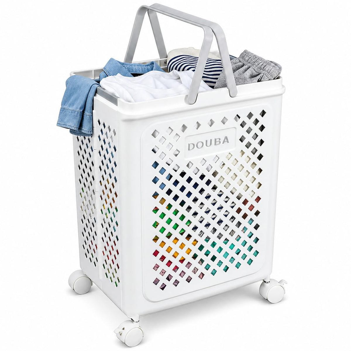 Gdfjiy 49L Collapsible Laundry Baskets, Plastic Laundry Hamper with Handles, Foldable Laundry Bin, Laundry Basket with Wheels fo