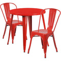 Flash Furniture Commercial Grade 30 Round Red Metal IndoorOutdoor Table Set with 2 Cafe Chairs