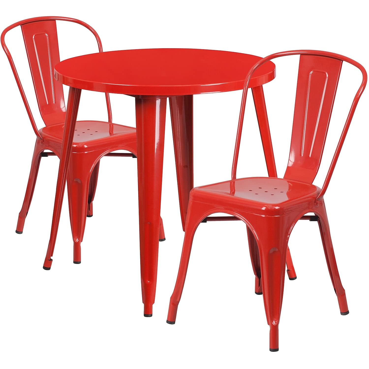 Flash Furniture Commercial Grade 30 Round Red Metal IndoorOutdoor Table Set with 2 Cafe Chairs