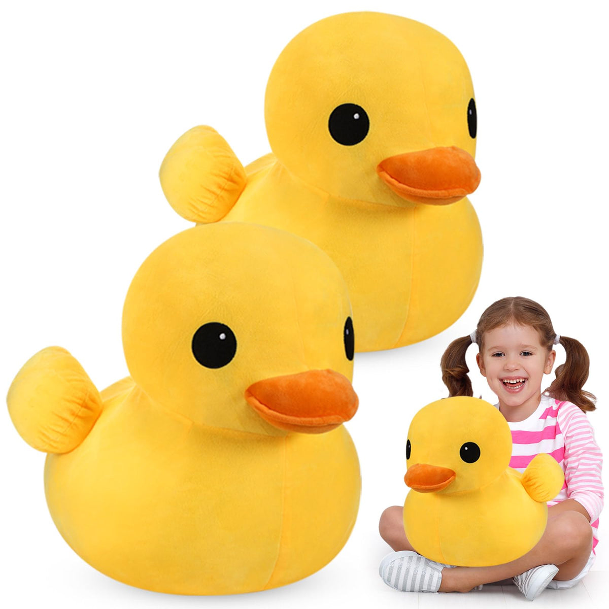 Leyndo 2 Pcs Giant Plush Yellow Duck Soft Stuffed Animal Toy Duck Stuffed Plush Pillow Huggable Animal Dolls Play Set Toy For Bo