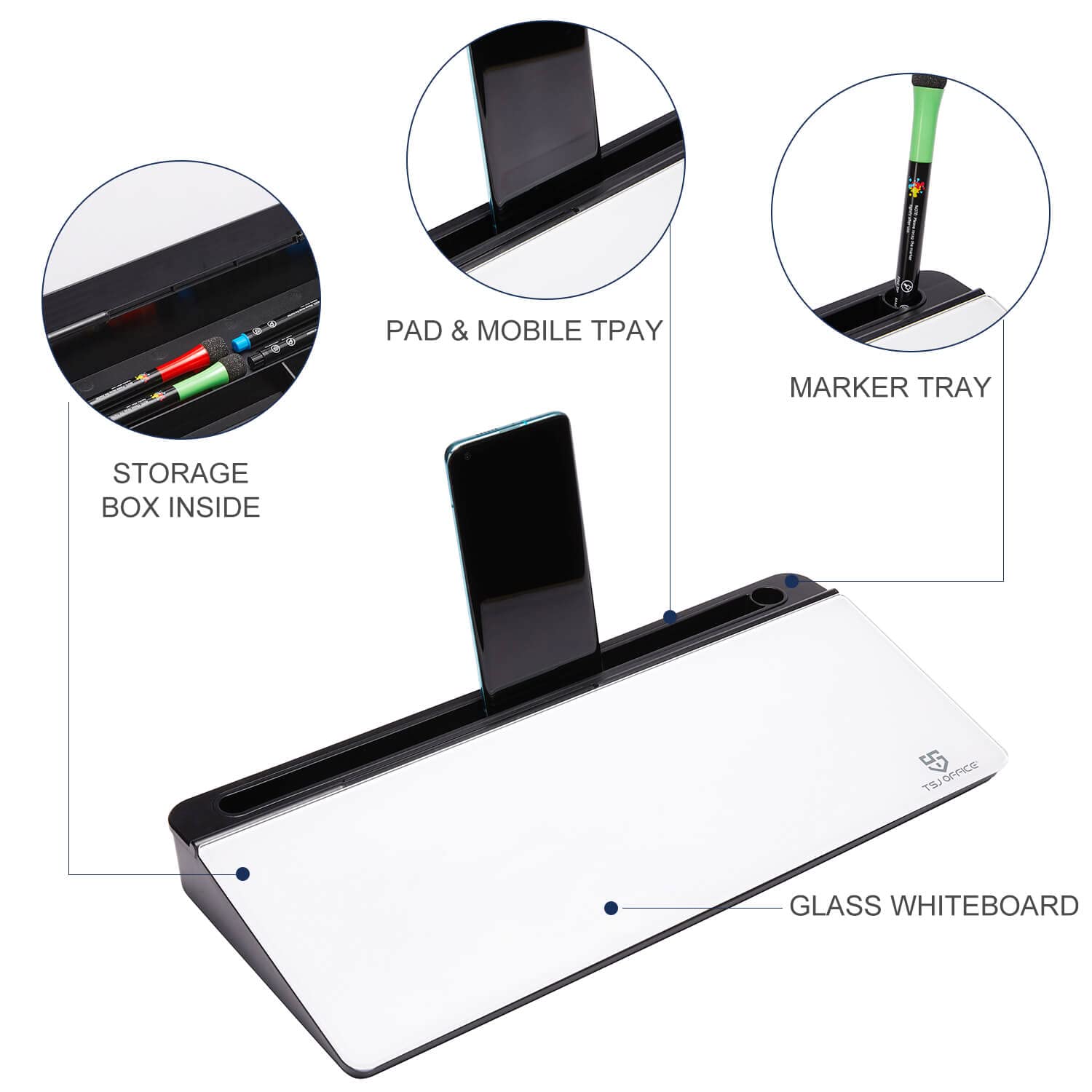 Small Glass Desktop Whiteboard Dry-Erase-Board - Computer Keyboard Stand White Board Surface Pad With Drawer, Desk Organizers Wi