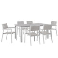 Modway Maine 7 Piece Outdoor Patio Dining Set, White Light Gray