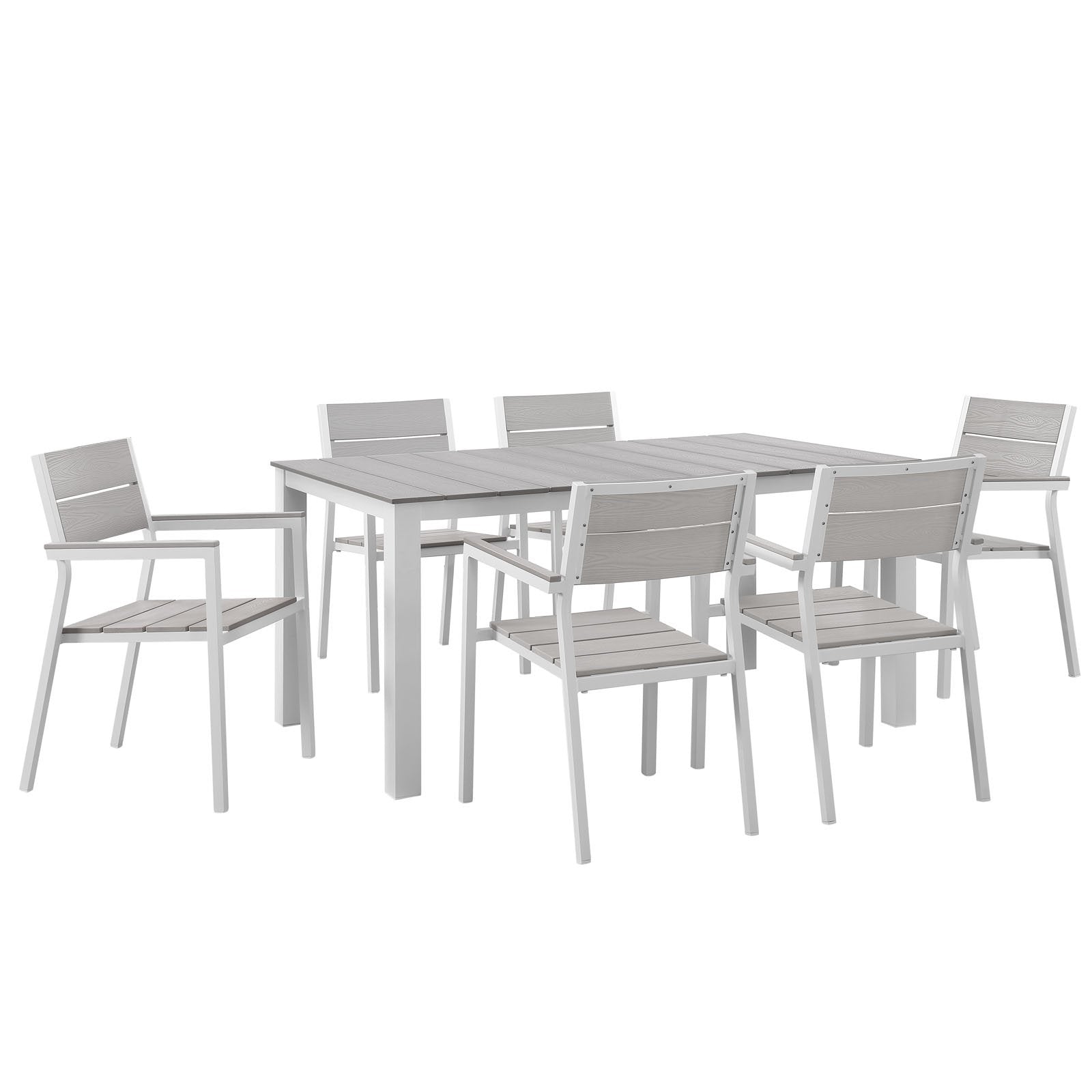 Modway Maine 7 Piece Outdoor Patio Dining Set, White Light Gray
