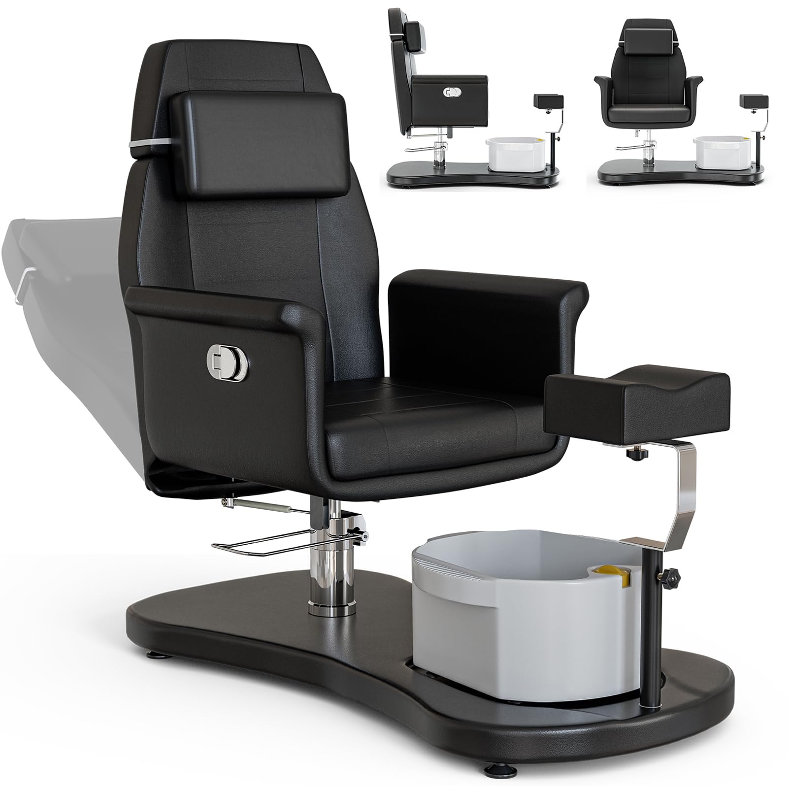 OKAKOPA Pedicure Chair No Plumbing for Nail Tech, Upgraded 360 Swivel Hydraulic Lift Reclining Pedicure Station w/Footrest & Bow