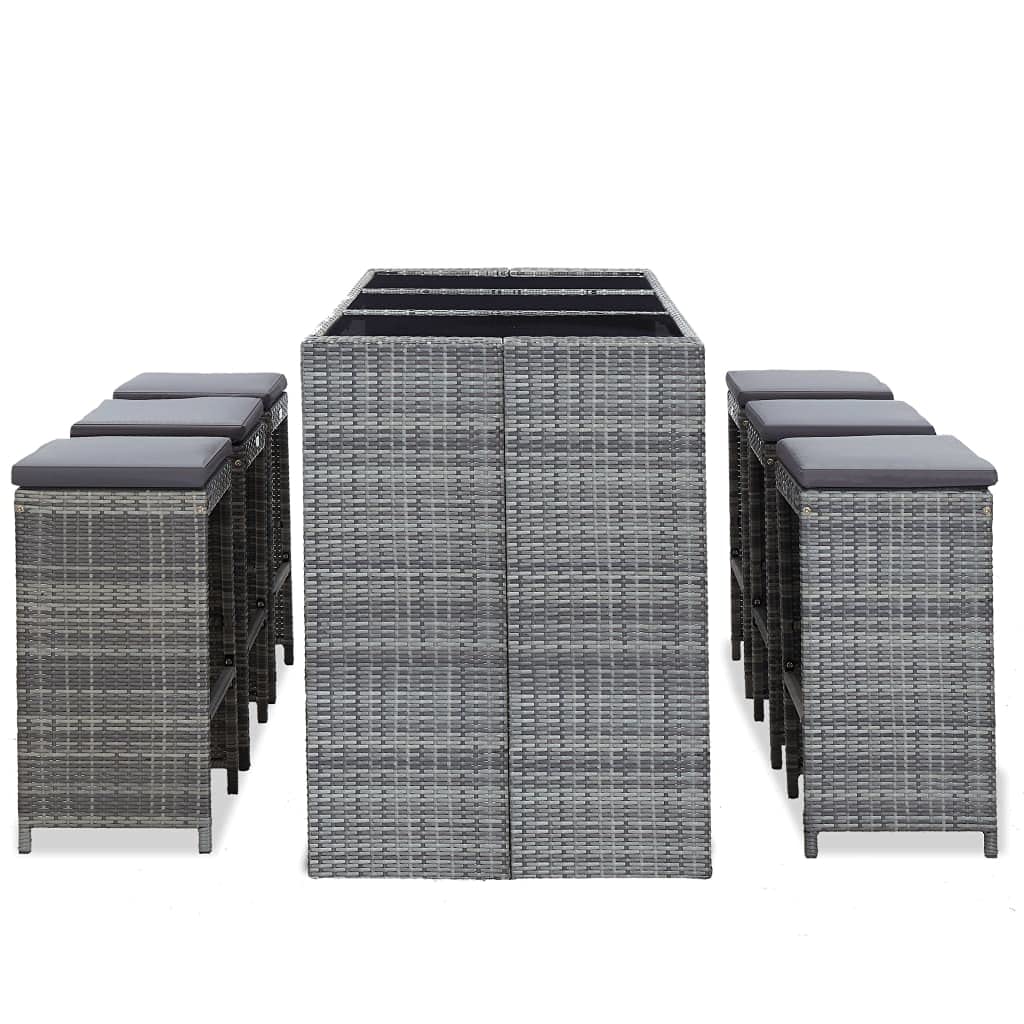 7 Piece Garden Bar Set with Cushions Poly Rattan Gray