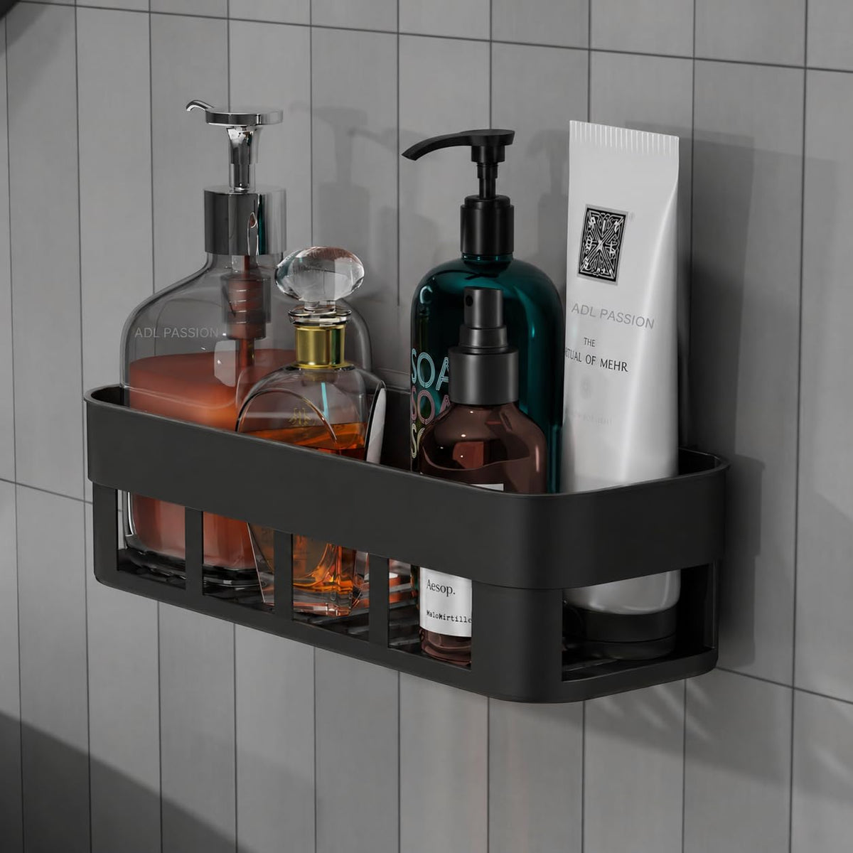 Aromix Plastic Shelf for Bathroom | Wall Shelf for Kitchen | SelfAdhesive Sticker with Hooks | Bathroom Wall Shelf Organizer |
