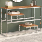 vidaXL Console Table - Silver Stainless Steel Frame & Solid Acacia Wood Top, 43.3"x13.8"x27.6", Suitable for Living Room, Entryway